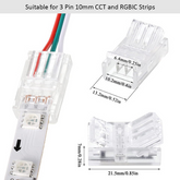 3-Pin LED Strip Connector – 10mm SMD CCT Solderless Clamp-On, IP20/IP65 Clear Housing, Easy Install LED Light Strip Clip
